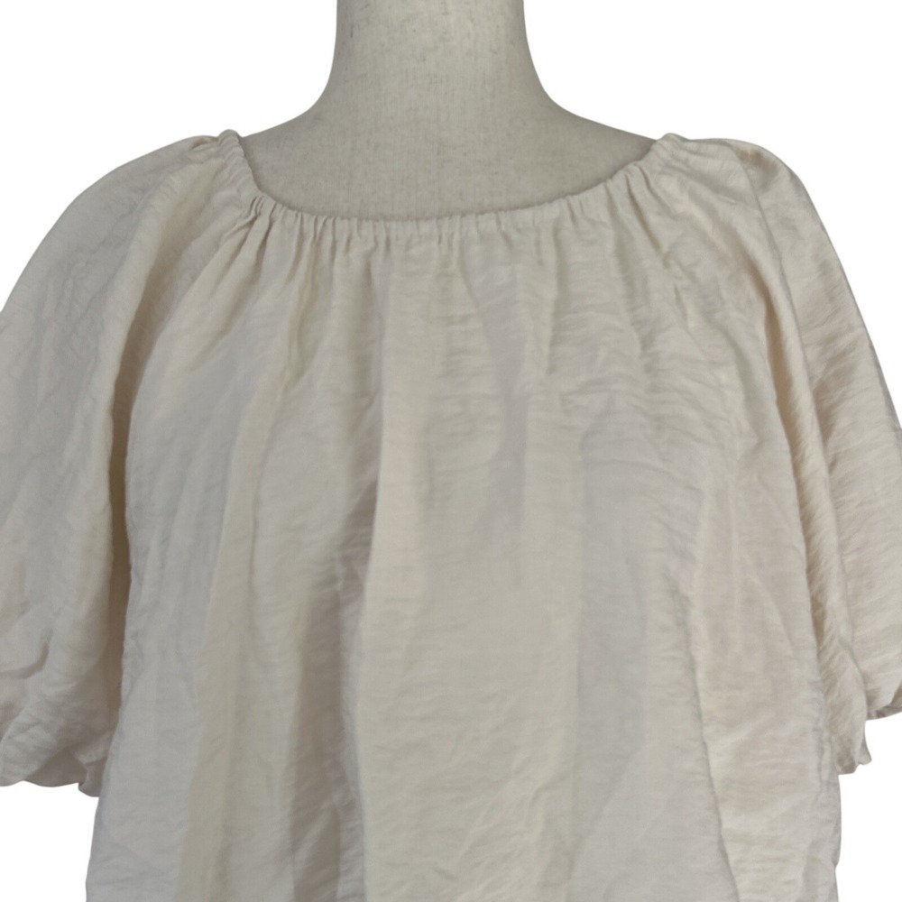 By Anthropologie Top Medium Crew-Neck Bubble Top Puffed Sleeves Romantic Boho - Picture 5 of 11